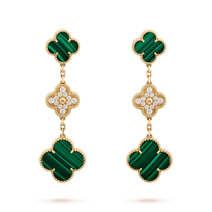 [Everoly JW]CLOVER EARRINGS GOLD MALACHITE DIAMOND 3 MOTIF
