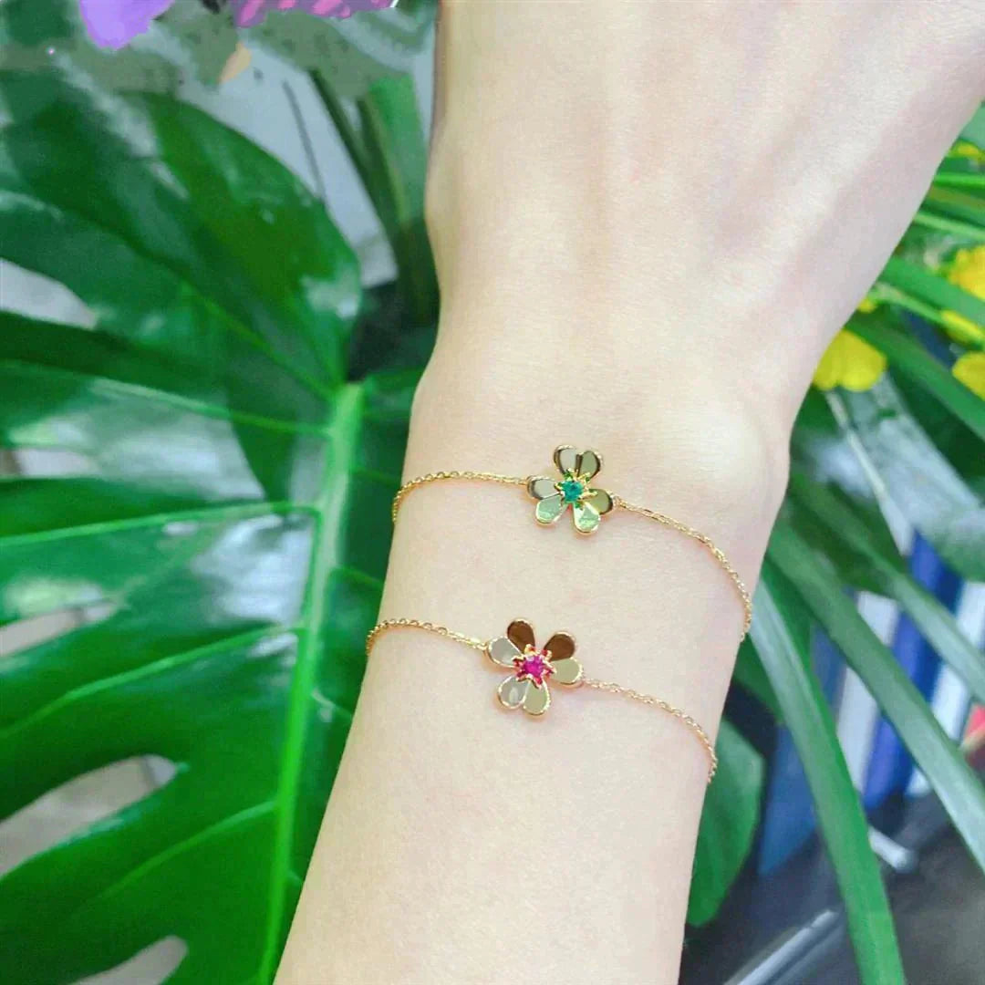 [Everoly JW]FRIVOLE GOLD FLOWER PINK MALACHITE BRACELET