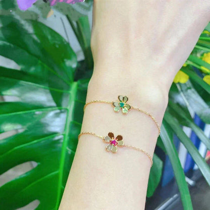 [Everoly JW]FRIVOLE GOLD FLOWER PINK MALACHITE BRACELET