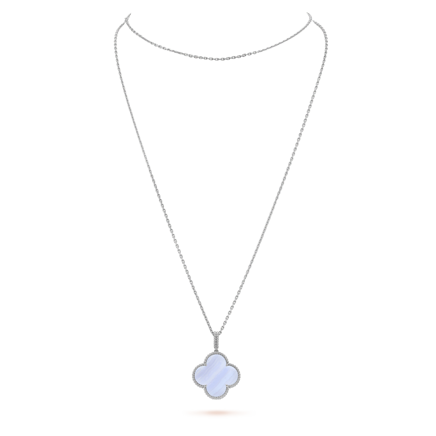 [Everoly JW]CLOVER SILVER CHALCEDONY BIG CLOVER NECKLACE