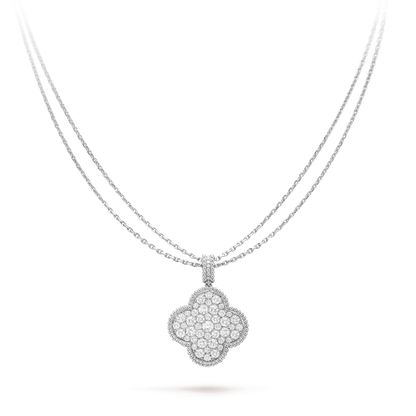 [Everoly JW]CLOVER 25MM SILVER FULL DIAMOND BIG CLOVER NECKLACE