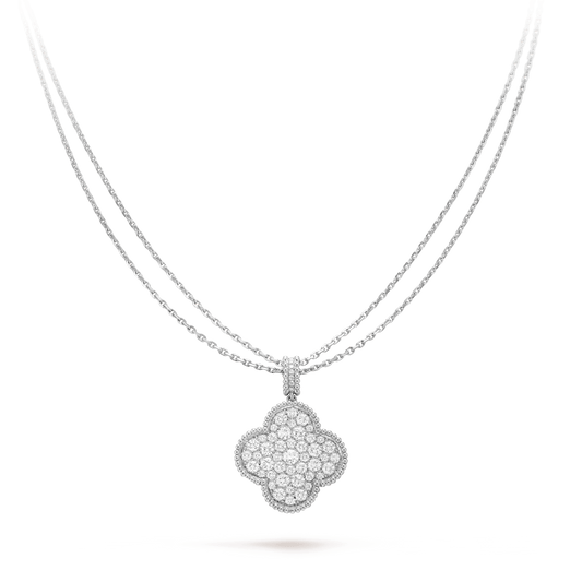 [Everoly JW]CLOVER 25MM SILVER FULL DIAMOND BIG CLOVER NECKLACE