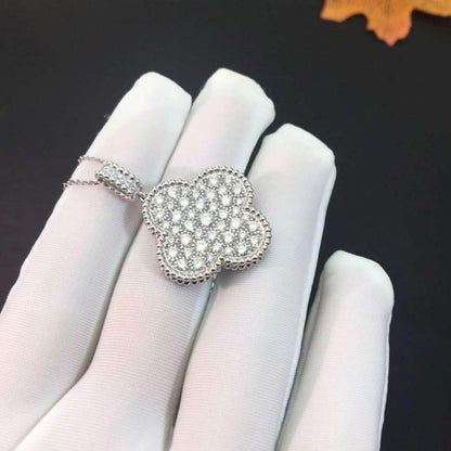 [Everoly JW]CLOVER 25MM SILVER FULL DIAMOND BIG CLOVER NECKLACE