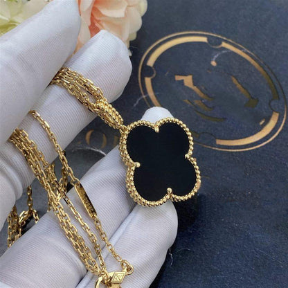 [Everoly JW]CLOVER 25MM GOLD ONYX BIG CLOVER NECKLACE