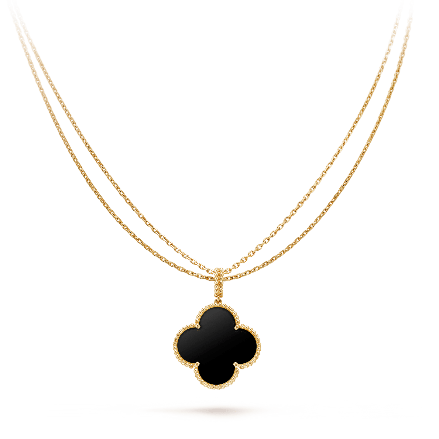 [Everoly JW]CLOVER 25MM GOLD ONYX BIG CLOVER NECKLACE