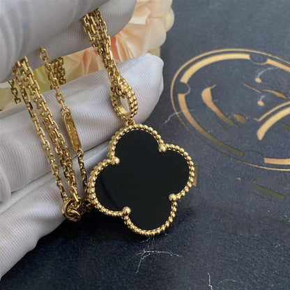 [Everoly JW]CLOVER 25MM GOLD ONYX BIG CLOVER NECKLACE