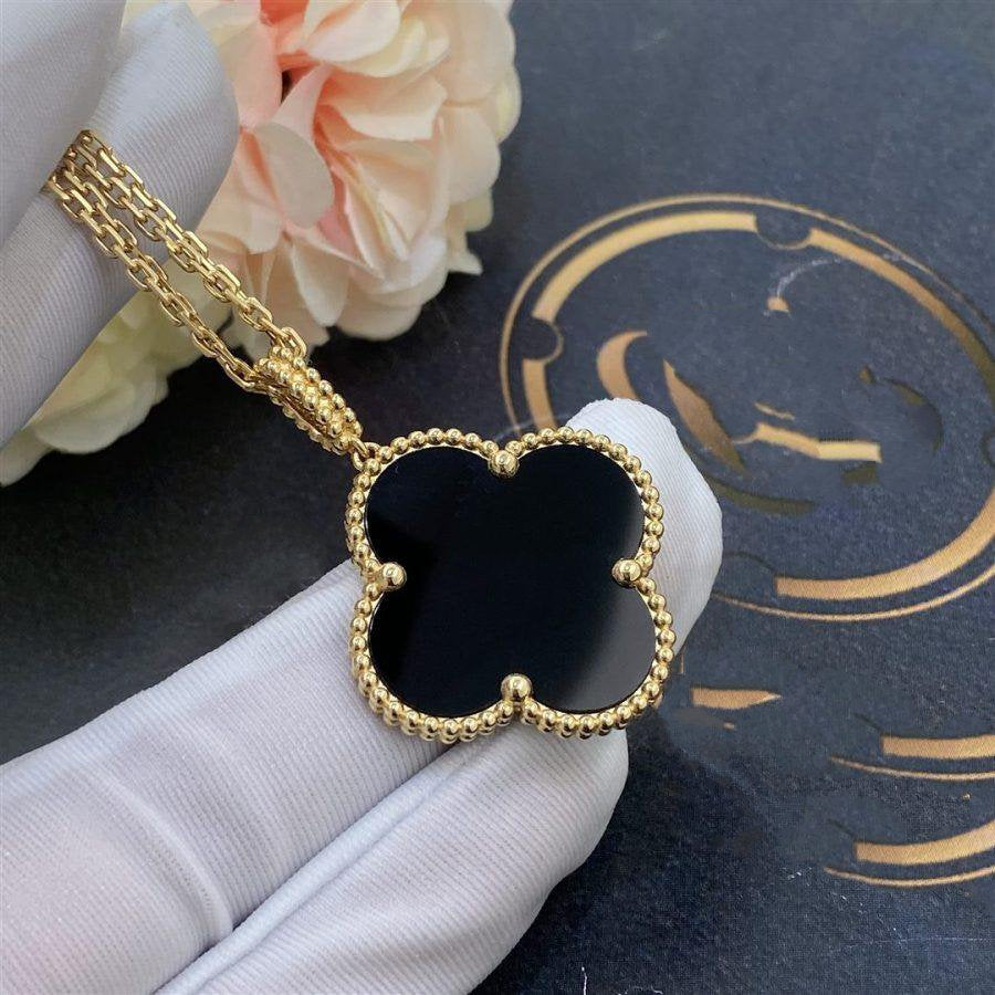 [Everoly JW]CLOVER 25MM GOLD ONYX BIG CLOVER NECKLACE