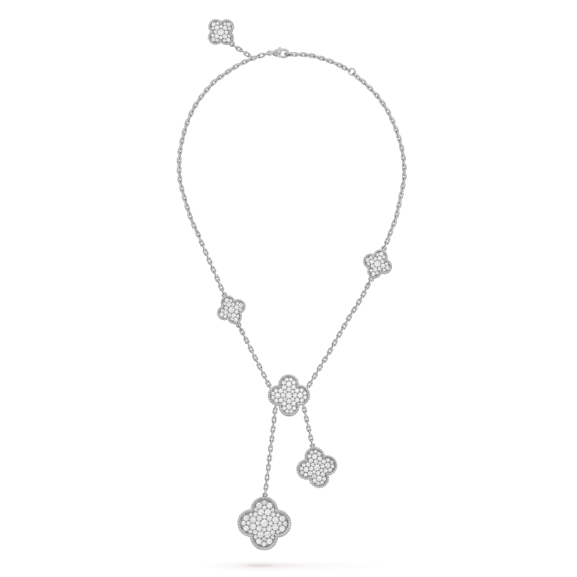 [Everoly JW]CLOVER 5 MOTIFS SILVER DIAMONDS NECKLACE