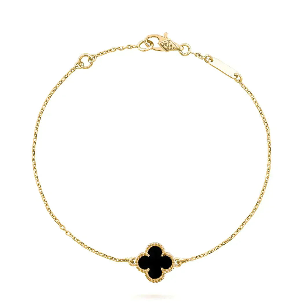 [Everoly JW]CLOVER ONYX SINGLE FLOWER BRACELET