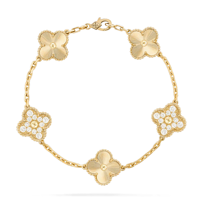 [Everoly JW]CLOVER BRACELET 5 MOTIFS GOLD DIAMOND