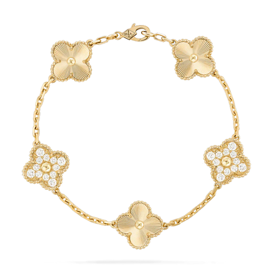 [Everoly JW]CLOVER BRACELET 5 MOTIFS GOLD DIAMOND