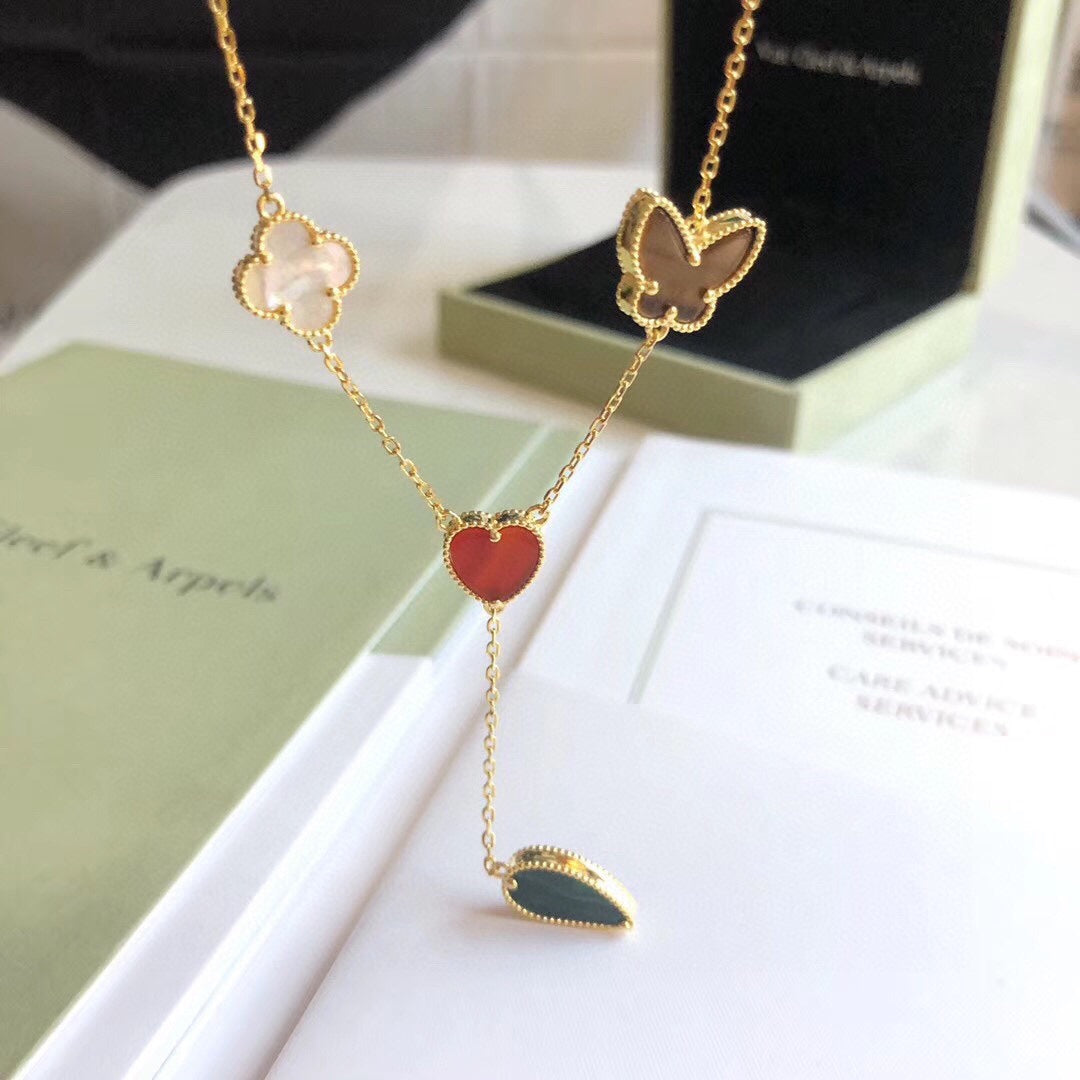 [Everoly JW]LUCKY SPRING 4 MOTIFS ROSE GOLD NECKLACE