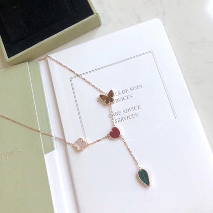[Everoly JW]LUCKY SPRING 4 MOTIFS ROSE GOLD NECKLACE