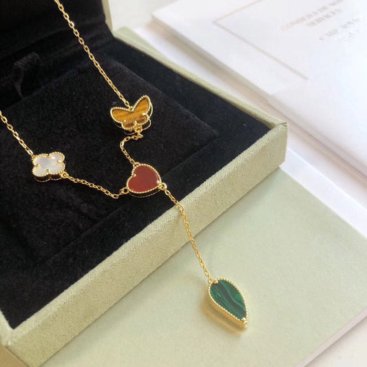 [Everoly JW]LUCKY SPRING 4 MOTIFS ROSE GOLD NECKLACE