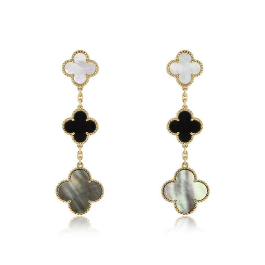 [Everoly JW]CLOVER EARRINGS GOLD ONYX MOP 3 MOTIF