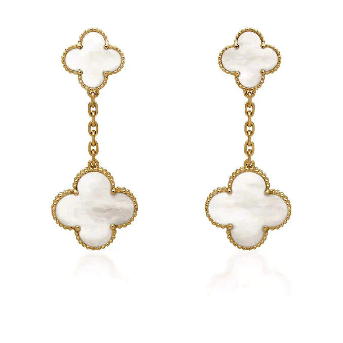 [Everoly JW]CLOVER 2 MOTIF WHITE MOP EARRINGS