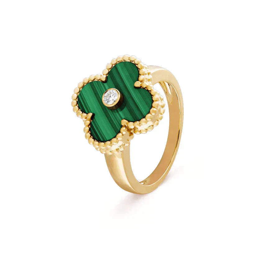[Everoly JW]CLOVER MALACHITE RING GOLD DIAMOND